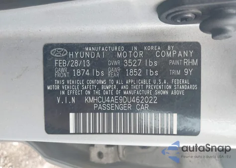 2013 Hyundai Accent Gls из США, поврежденный, VIN KMHCU4AE9DU462022